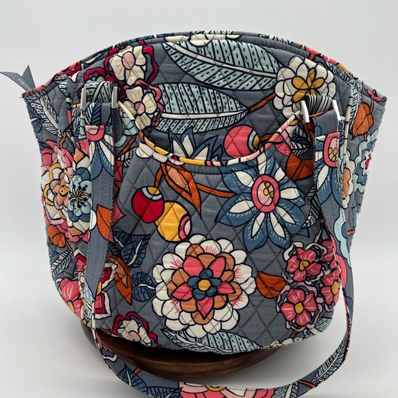 Vera Bradley Glenna Tropical Evening Tote Bag Purse Gray Pink Orange Floral - Picture 6 of 12
